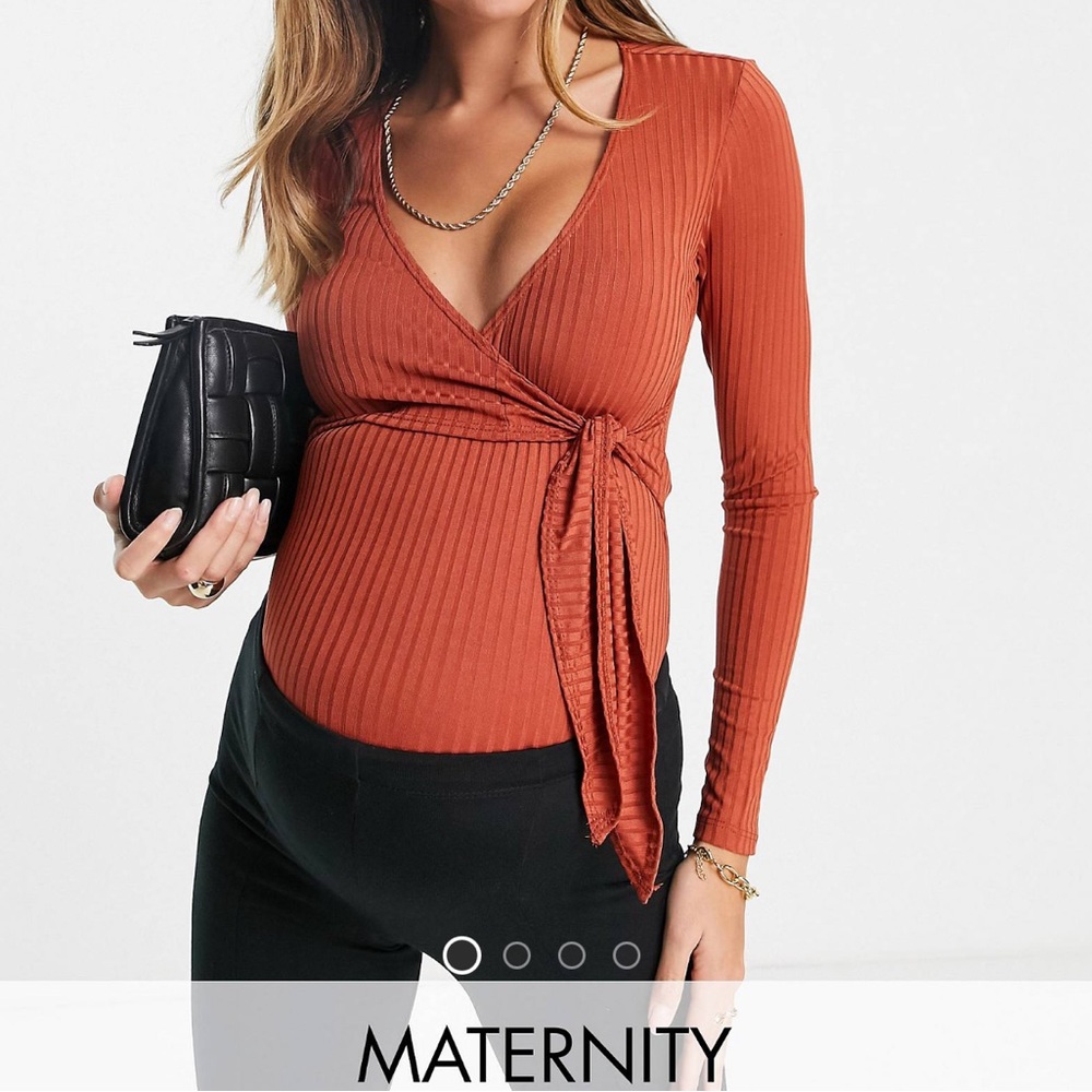 Maternity wrap ribbed bodysuit